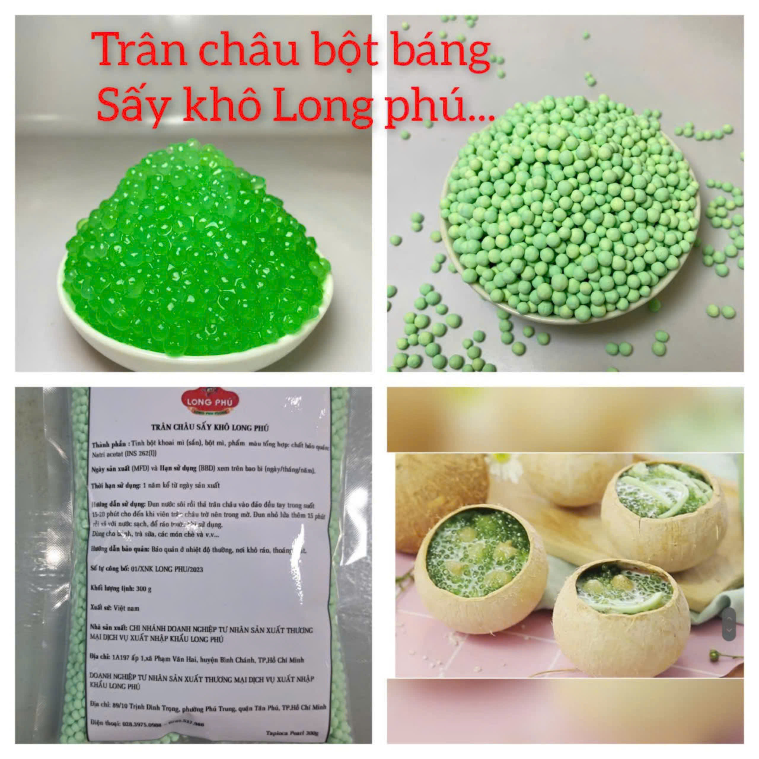 Trân châu SẤY KHÔ Hương LÁ DỨA Long Phú gói 300gr - Size mini (hạt tiêu) 1.2li - Không có vị ngọt
