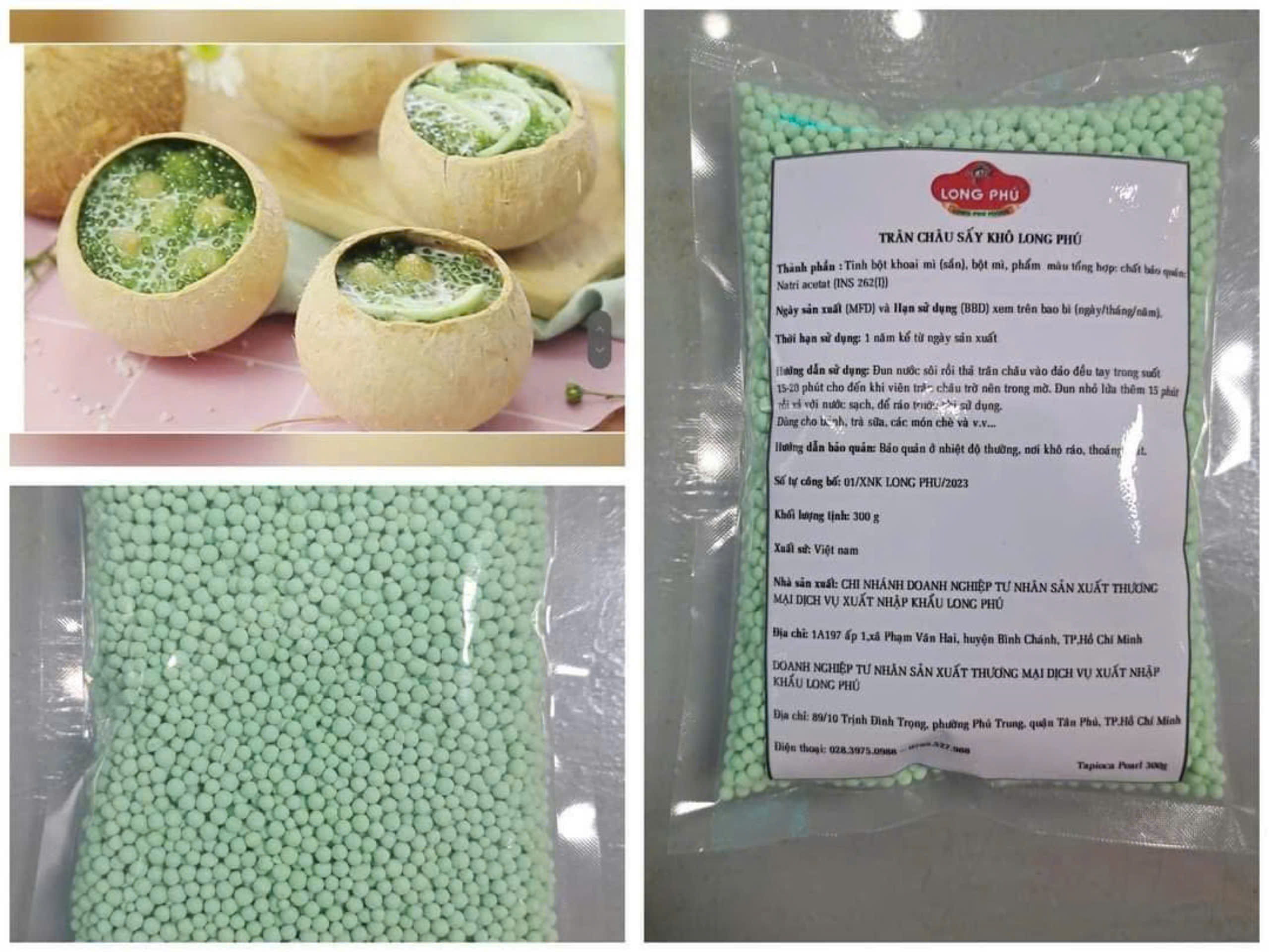 Trân châu SẤY KHÔ Hương LÁ DỨA Long Phú gói 300gr - Size mini (hạt tiêu) 1.2li - Không có vị ngọt
