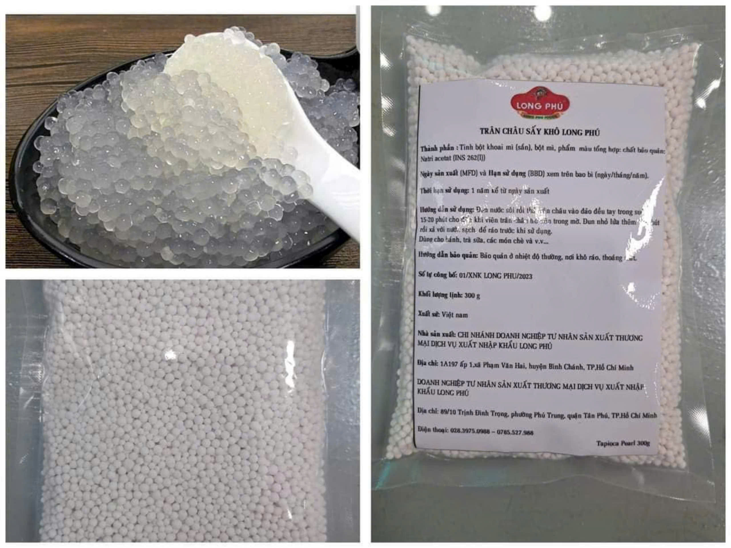 Trân châu SẤY KHÔ Hương VANI TRẮNG Long Phú gói 300gr - Size mini (hạt tiêu) 1.2li - Không có vị ngọt