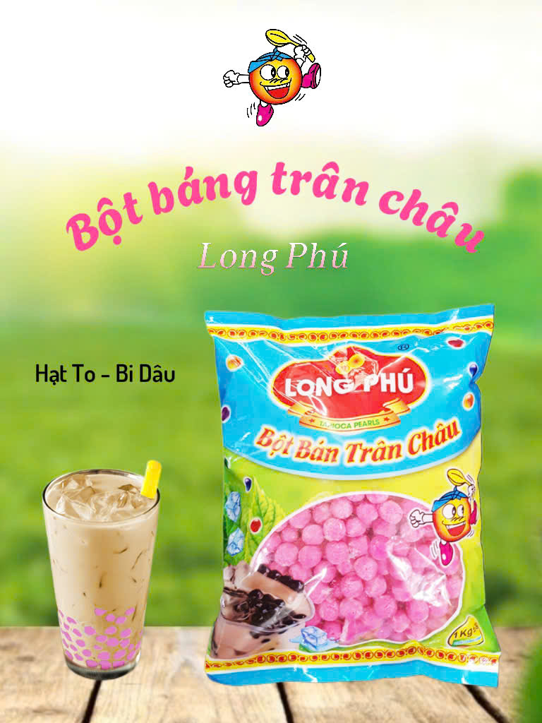 Bột Báng Trân châu Hương DÂU TÂY Đặc Biệt Long Phú gói 1kg - Size Hạt TO - Không có vị ngọt