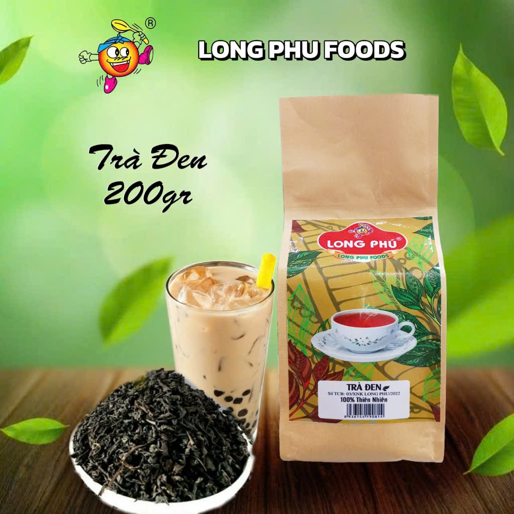 Trà ĐEN (Trà Xá) Long Phú gói 200gr - Black Tea - Ngát hương trà thơm ngon, đậm vị trà thiên nhiên
