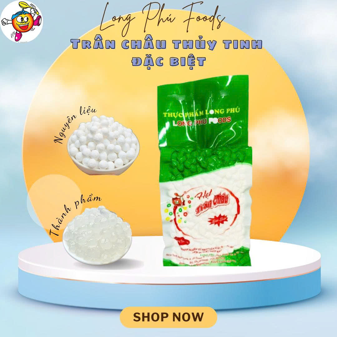 Trân châu TRẮNG THỦY TINH Đặc Biệt Long Phú gói 1kg - Size Trung Truyền thống - Không có vị ngọt