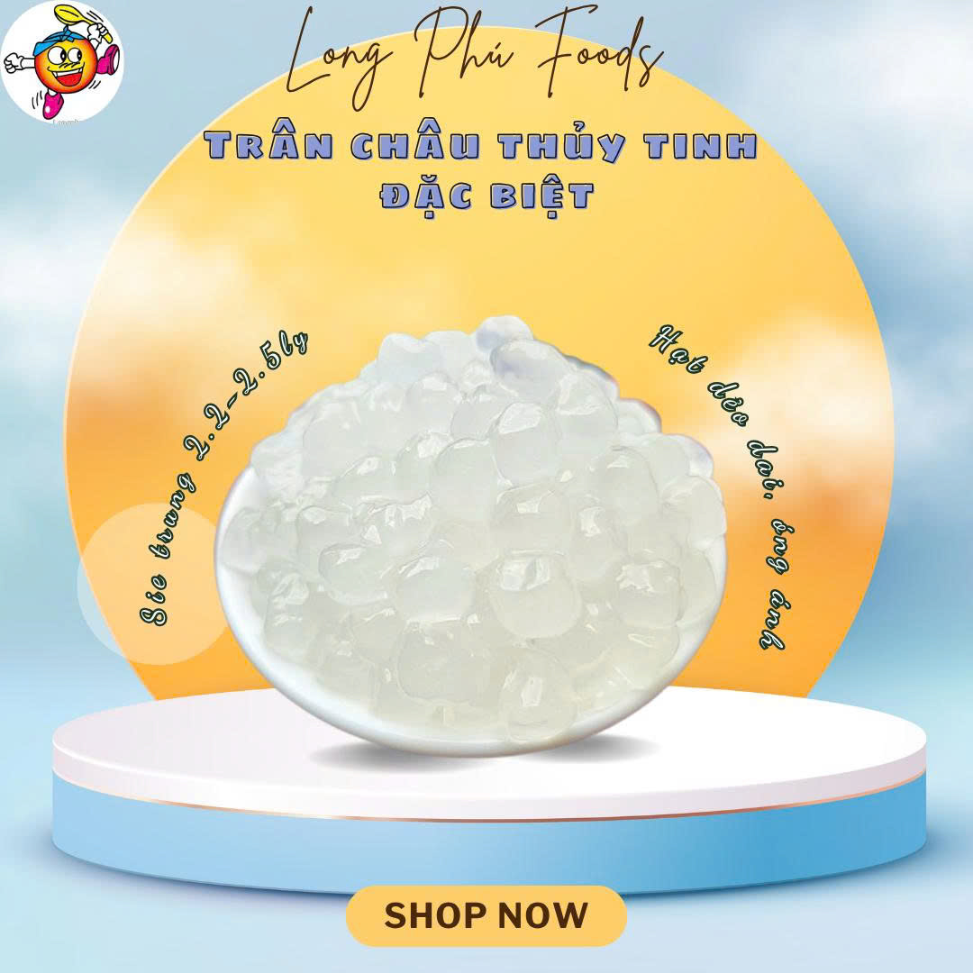 Trân châu TRẮNG THỦY TINH Đặc Biệt Long Phú gói 1kg - Size Trung Truyền thống - Không có vị ngọt