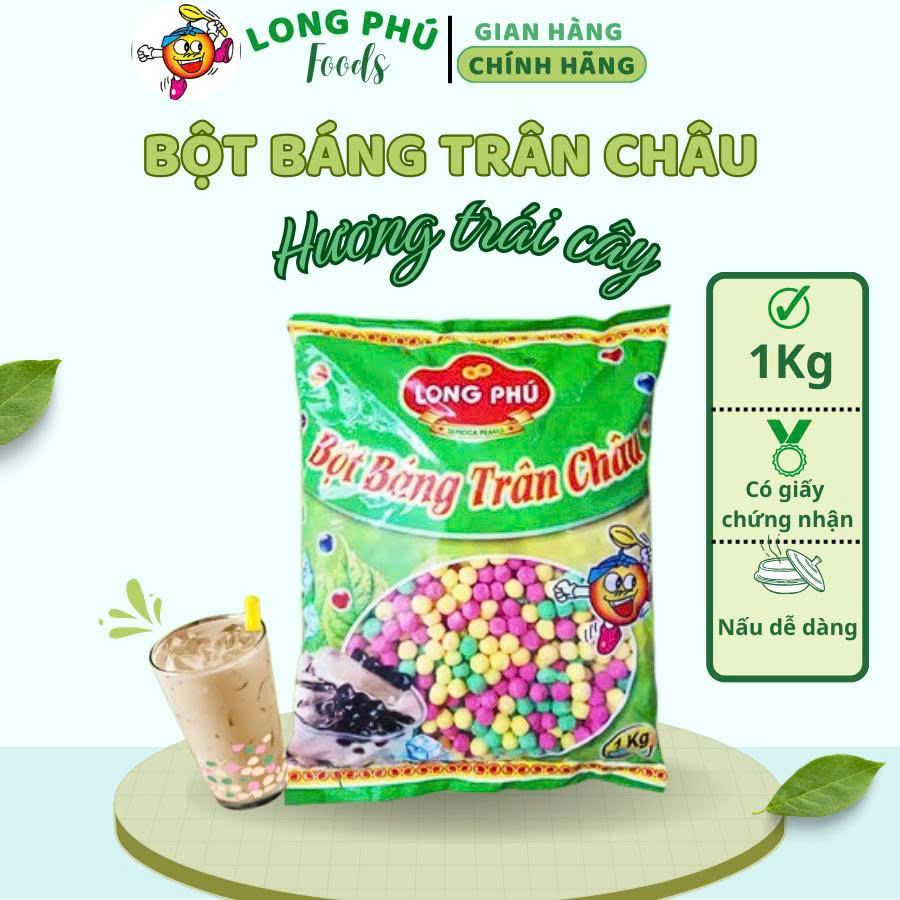 Bột Báng Trân châu Hương TRÁI CÂY MIX 3 VỊ Đặc Biệt Long Phú gói 1kg - Size Trung Truyền thống - Không có vị ngọt