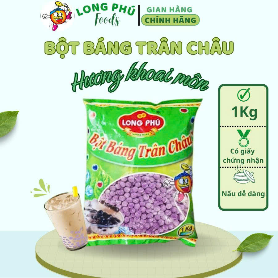 Bột Báng Trân châu KHOAI MÔN Đặc Biệt Long Phú gói 1kg - Size Trung Truyền thống - Không có vị ngọt