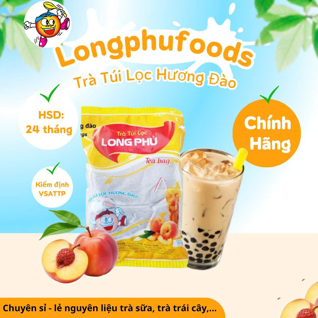 Trà ĐÀO Túi lọc Long Phú gói 200gr (10gói*20gr) - Thơm hương Đào, đậm vị trà thiên nhiên