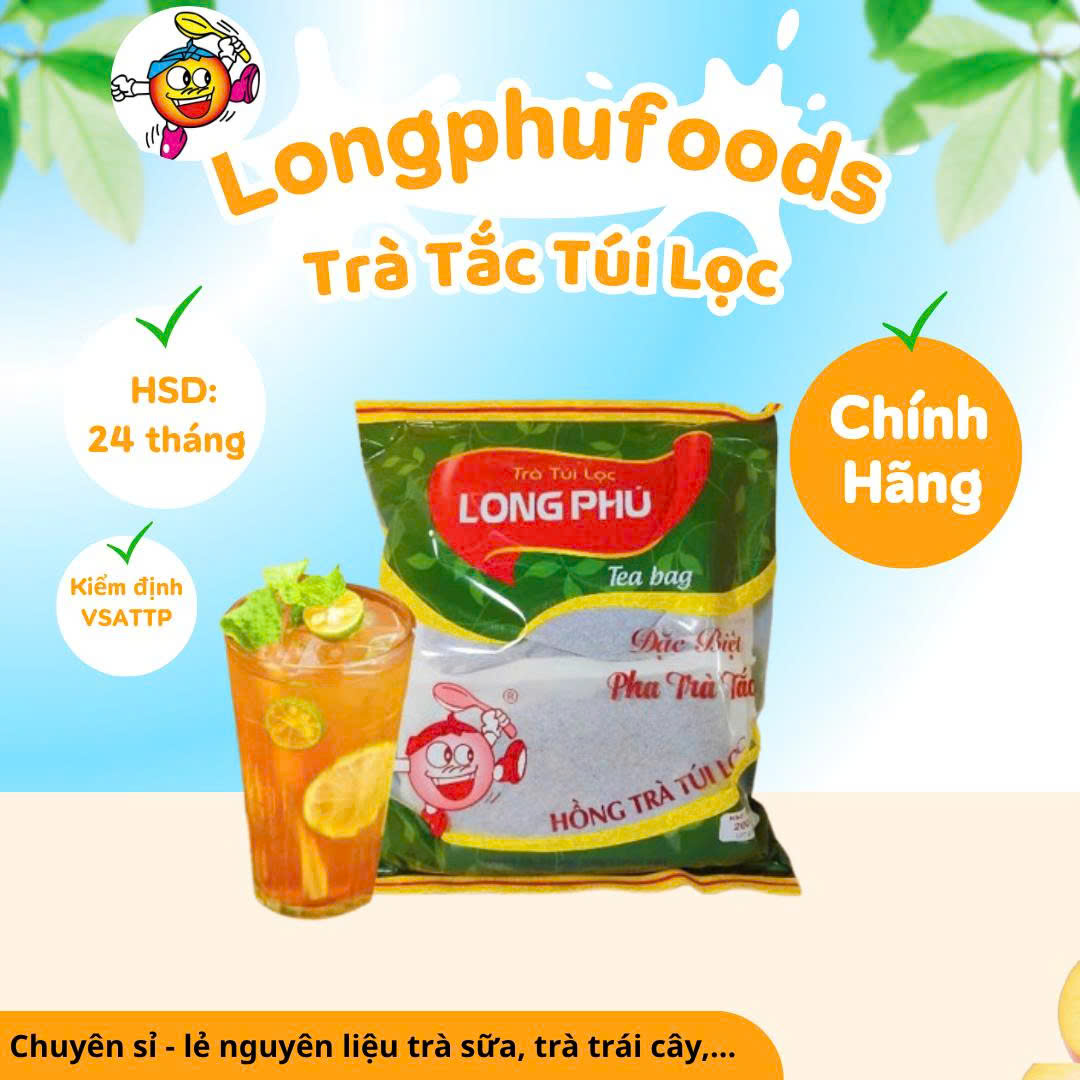 Hồng Trà TẮC ĐẶC BIỆT Túi lọc Long Phú gói 200gr (10gói*20gr) - Thơm hương Tắc, đậm vị trà thiên nhiên