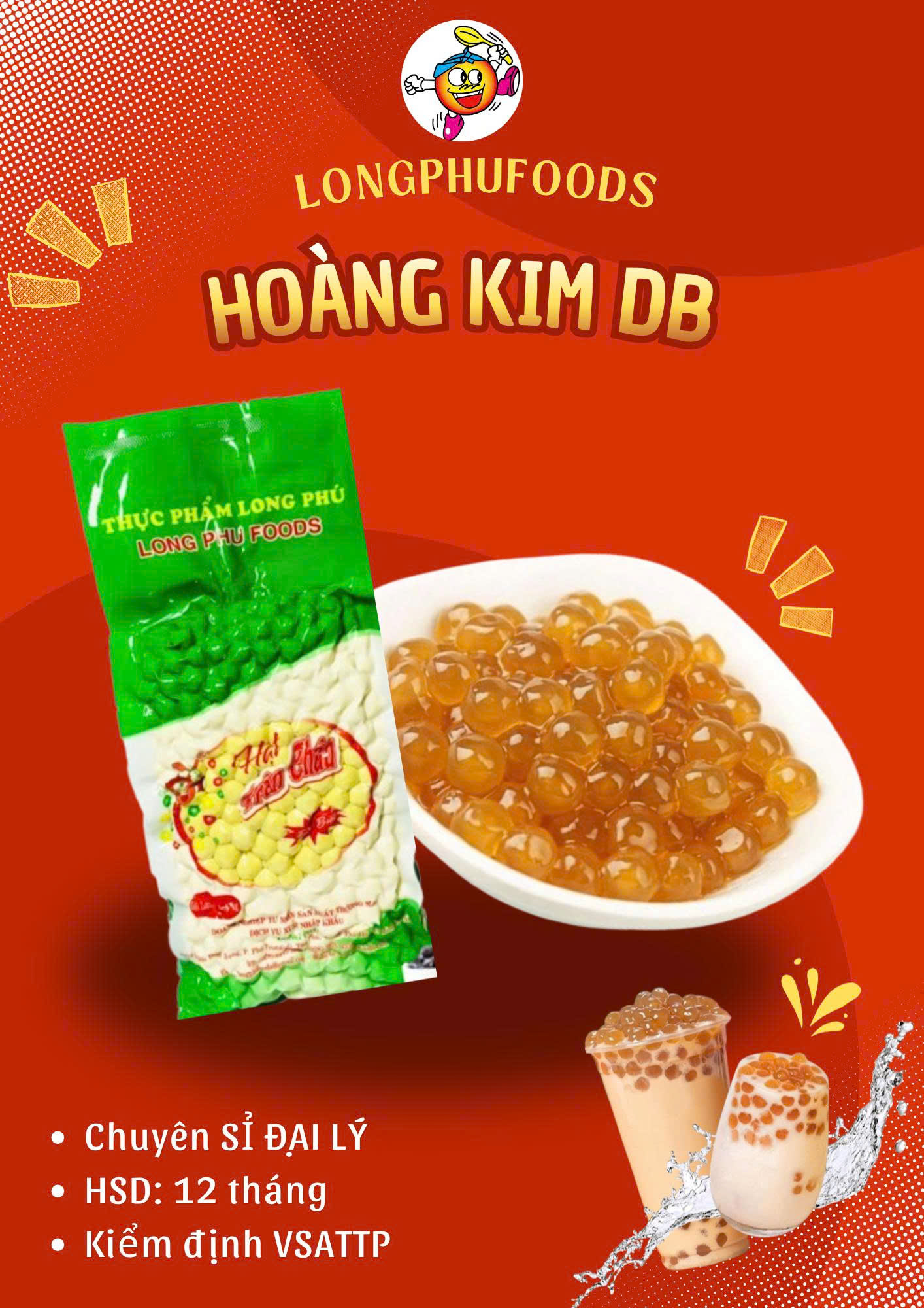 Trân châu HOÀNG KIM Đặc Biệt Long Phú gói 1kg - Size Trung Truyền thống - Không có vị ngọt