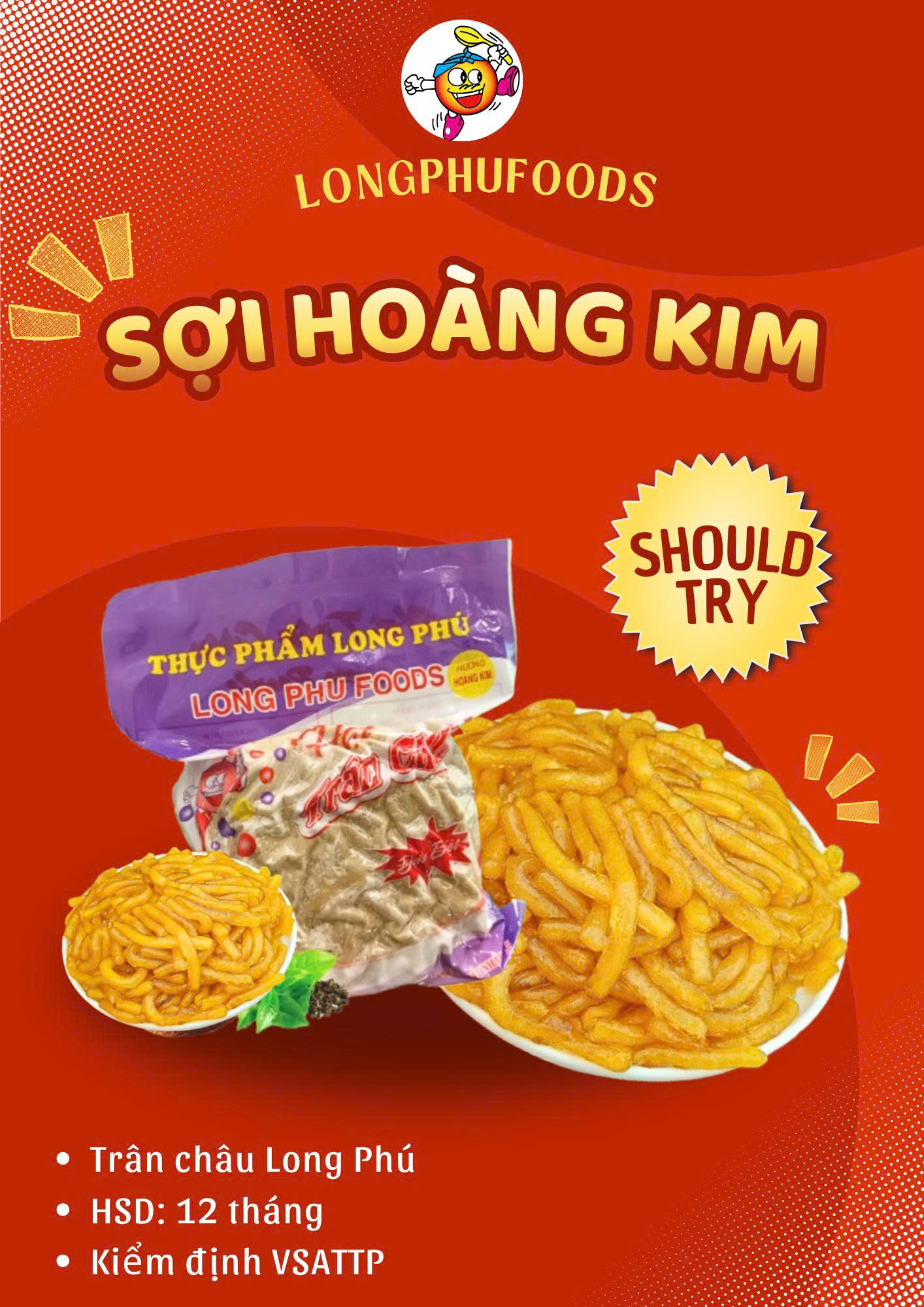 Trân châu Sợi Hương HOÀNG KIM Đặc Biệt Long Phú gói 1kg - Size Sợi Trung - Không có vị ngọt