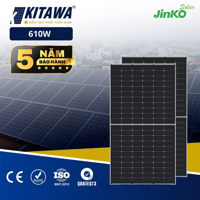 Tấm Pin Năng Lượng Mặt Trời Jinko 610W 2 Mặt Kính Chính Hãng