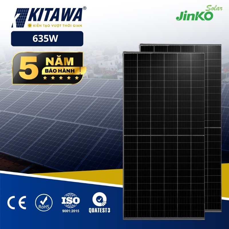 Tấm Pin Năng Lượng Mặt Trời Jinko 635W 2 Mặt Kính Chính Hãng