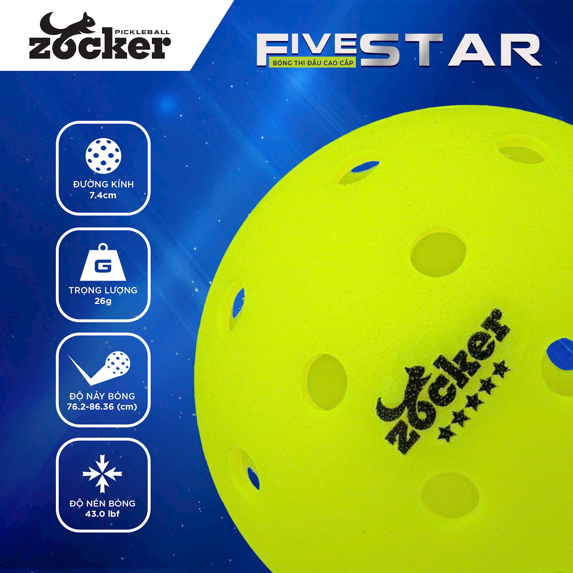 Quả bóng thi đấu Pickleball Zocker Five Star