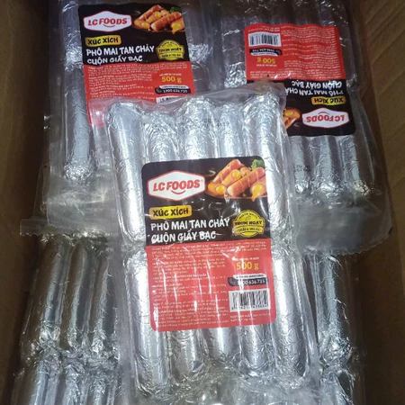 XÚC XÍCH NƯỚNG CUÔN GIẤY BẠC NHÂN XỐT PHÔ MAI LC - 500g