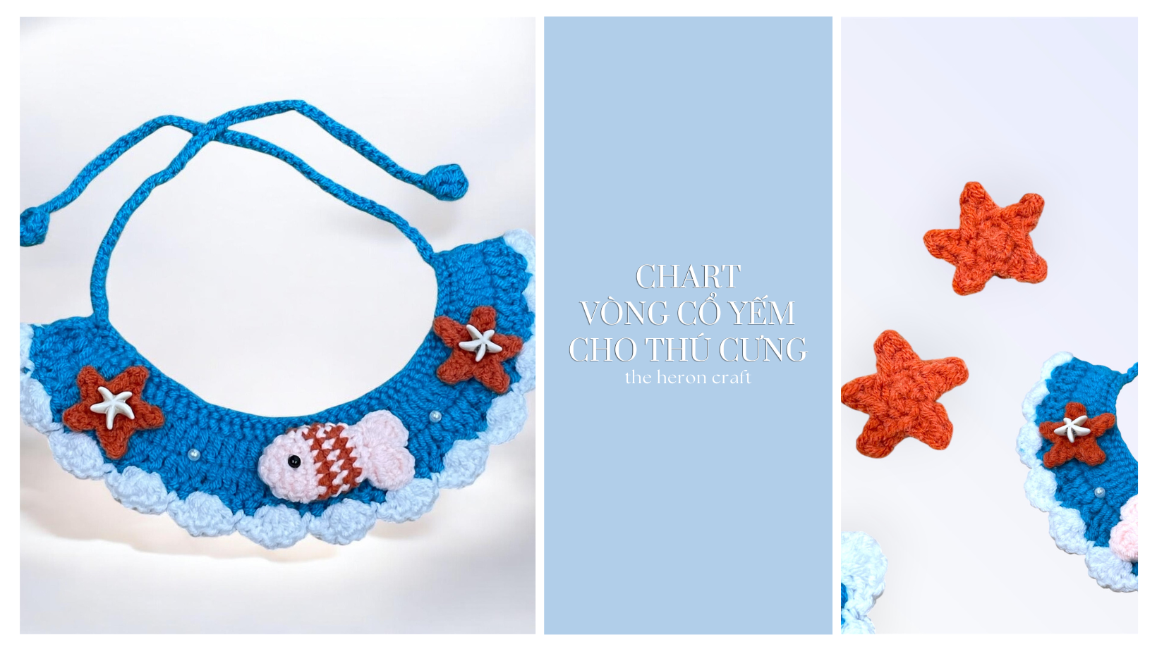 Chart móc yếm cho chó mèo - Hướng dẫn cách móc vòng cổ cho thú cưng hình cá đáng yêu