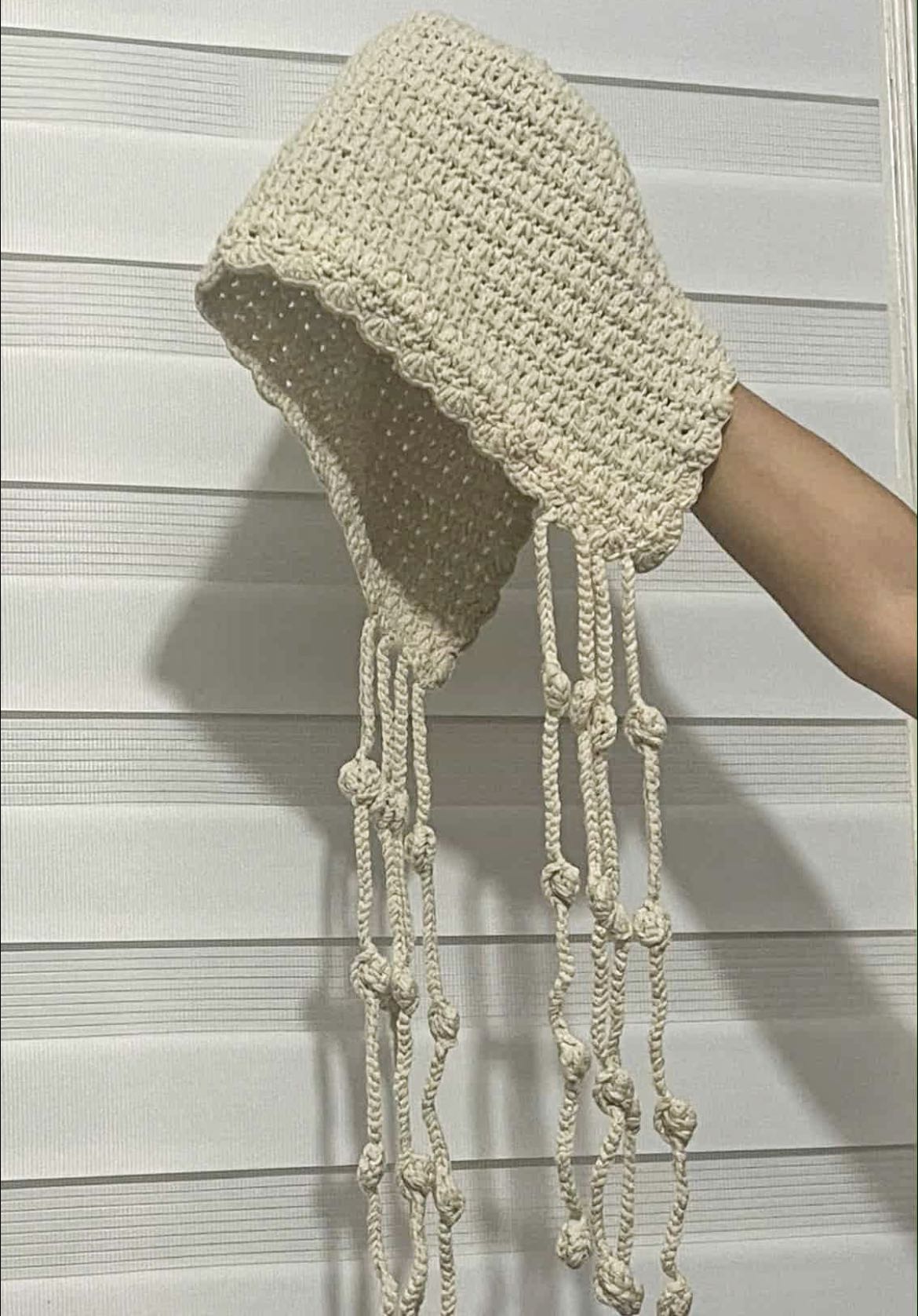 Mũ Len Móc Thủ Công Màu Beige Phong Cách Y2K
