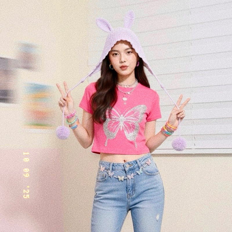 Mũ Len Móc Thủ Công Màu Beige Phong Cách Y2K