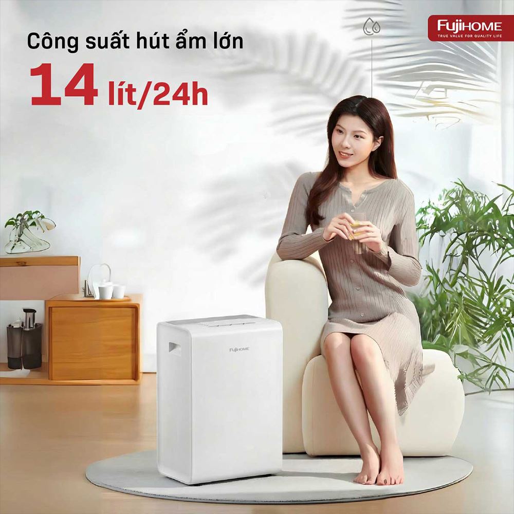 Máy hút ẩm kết hợp lọc không khí FUJIHOME DH14W-HEPA