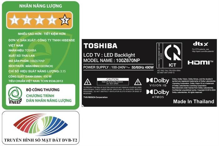 Smart Tivi QLED Toshiba AI 4K 100 inch 100Z670NP
