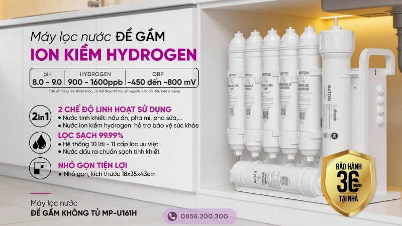 Máy lọc nước Mutosi để gầm ion kiềm MP-U161H