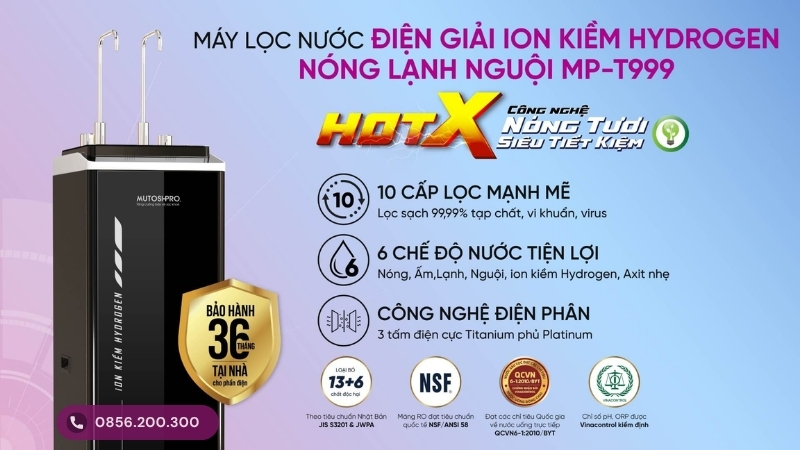 Máy lọc nước điện giải ion kiềm Hydrogen nóng-lạnh-nguội MP-T999