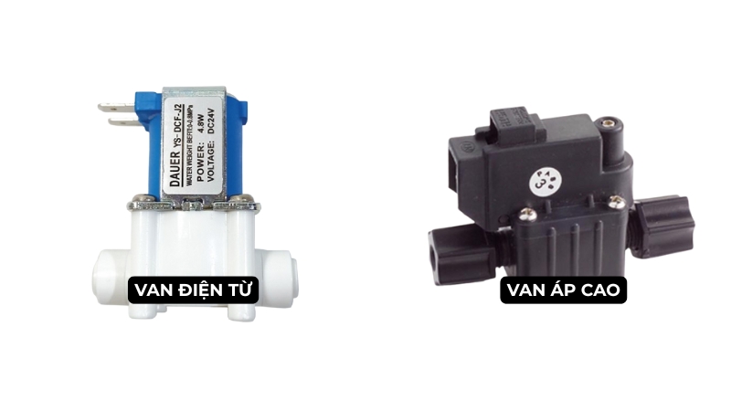 Hình ảnh minh họa van điện từ và van áp cao trong máy lọc nước