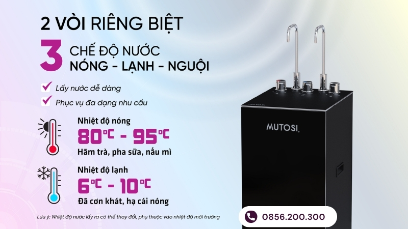 Máy lọc nước nóng lạnh Mutosi với 3 chế độ nước tiện lợi