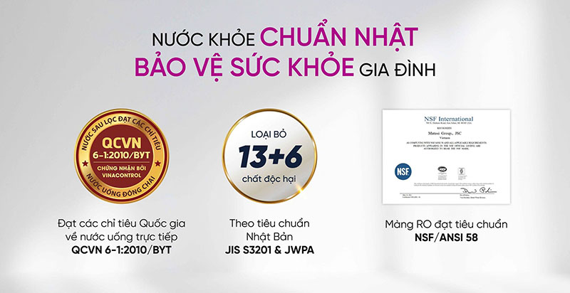 Các tiêu chuẩn Nhật Bản và Quốc tế mà máy lọc nước Mutosi đạt được