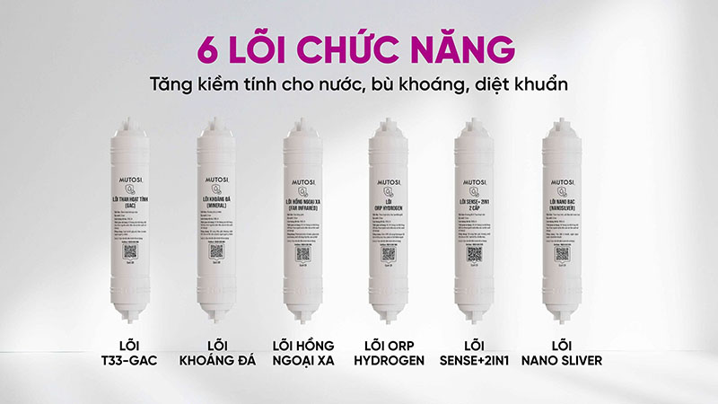 Bộ 6 lõi chức năng tăng tính kiềm, bù khoáng và diệt khuẩn cho nước