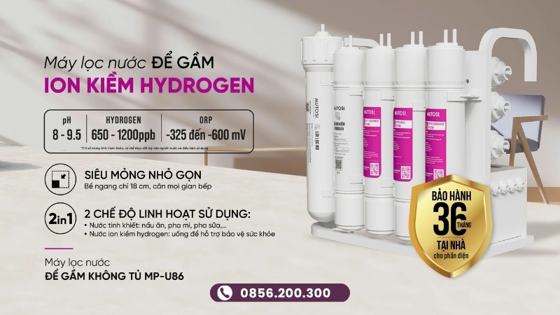 Máy lọc nước Mutosi để gầm ion kiềm hydrogen MP-U86