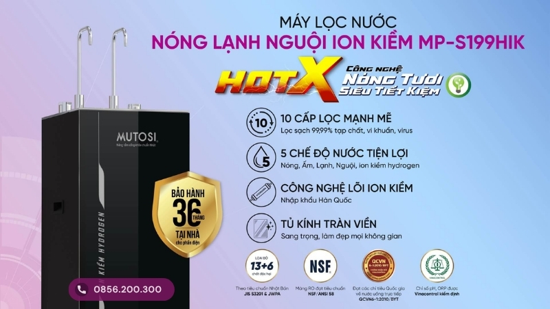 Máy lọc nước Mutosi nóng-lạnh-nguội-ion kiềm MP-S199HIK