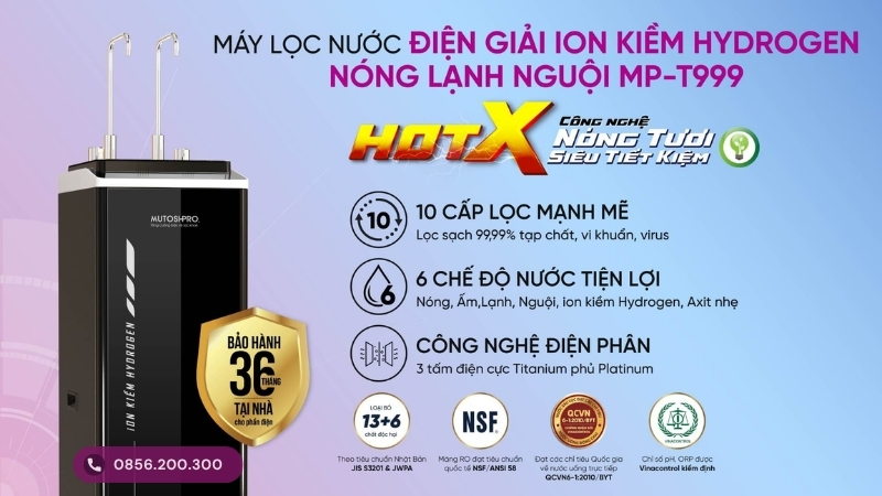 Máy lọc nước Mutosi điện giải nóng-lạnh-nguội-ion kiềm MP-T999