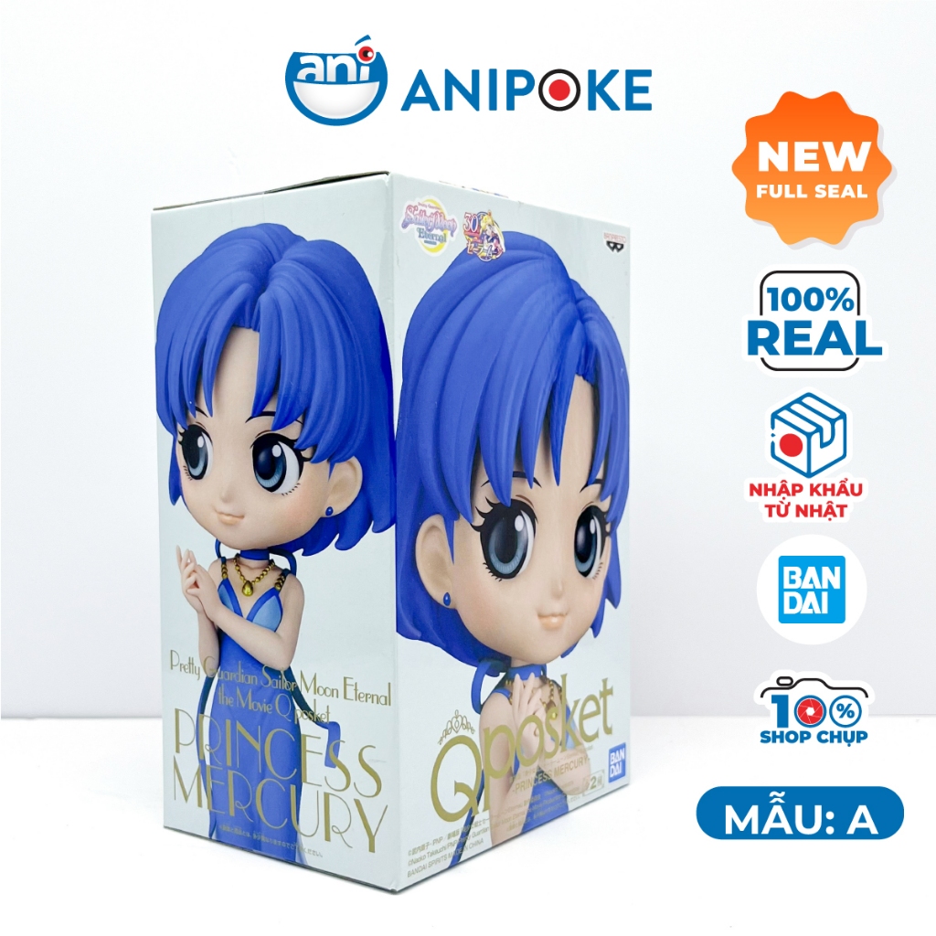 Mô hình Công chúa sao Thủy mẫu  Sailor Mercury, Thủy thủ sao Thủy, full box Qposket Bandai, hàng nội địa Nhật