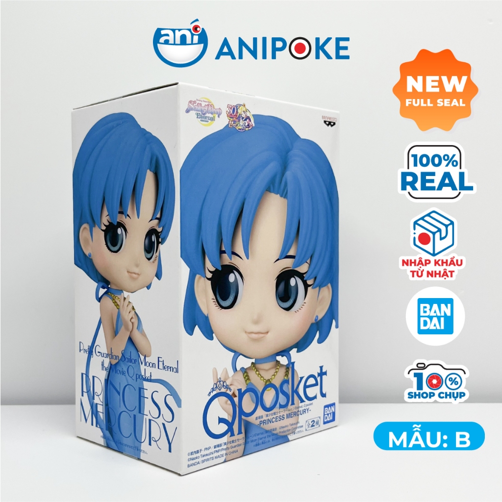 Mô hình Công chúa sao Thủy mẫu  Sailor Mercury, Thủy thủ sao Thủy, full box Qposket Bandai, hàng nội địa Nhật