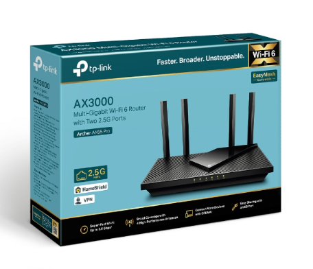 Router Wifi 6 AX3000 Gigabit 2.5G Tp-Link Archer AX55 Pro