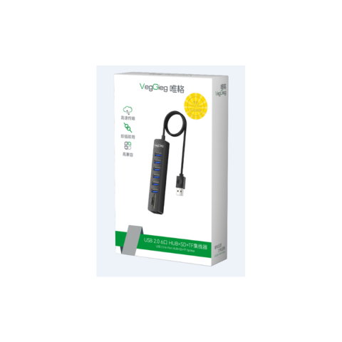 BỘ CHIA USB2.0 + ĐẦU ĐỌC THẺ (SD+TF 2 TRONG 1) CÓ 6 cổng USB 2.0 Veggieg V-C306