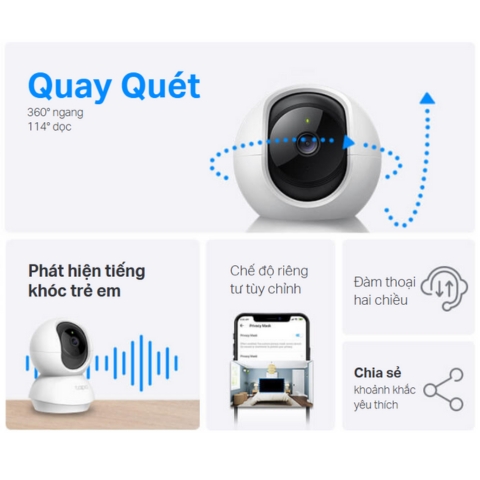 Camera AI Wifi Gia Đình TP-Link Tapo C200C Quay Quét