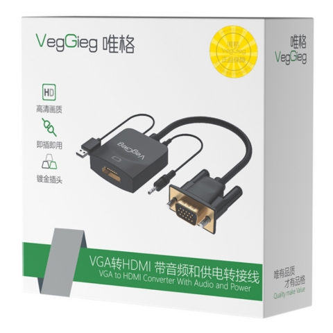 Cáp Chuyển VGA Ra HDMI Có Loa Hỗ Trợ Nguồn VegGieg V-Z618
