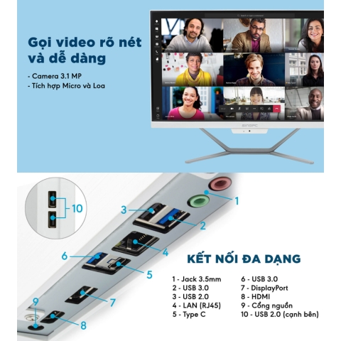 Máy Tính All In One SingPC M22Ki582-W Core i5-10400