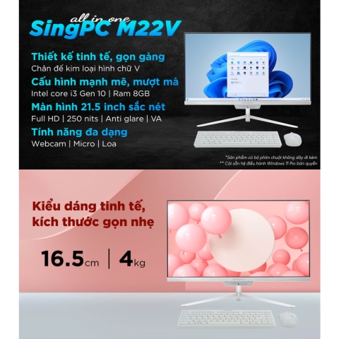 Máy Tính All In One SingPC M22Vi382-W Core i3-10100