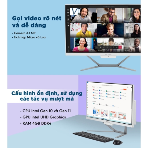 Máy Tính All In One SingPC M24K672-W Pentium Gold G6400 Processor