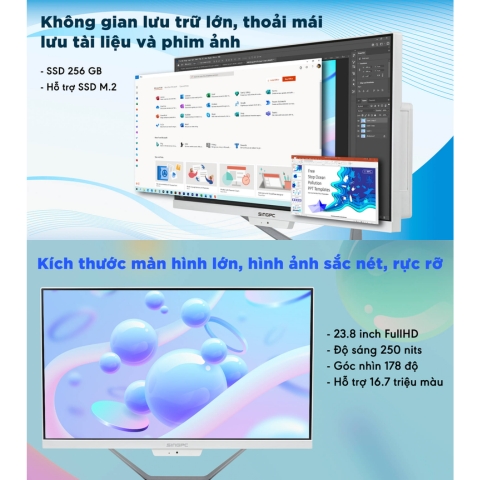 Máy Tính All In One SingPC M24K672-W Pentium Gold G6400 Processor