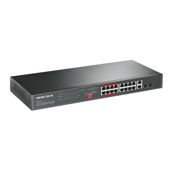 Switch Gắn Tủ Rack Mercusys MS118CP 16 cổng 10/100Mbps + 2 cổng Gigabit với 16 cổng PoE