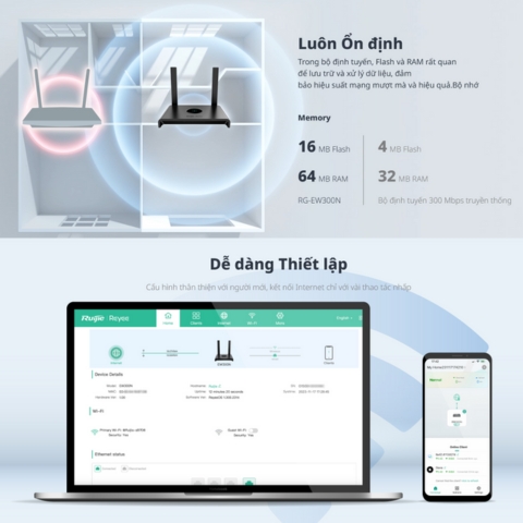 Router Wifi 4 Ruijie RG-EW300N Tốc Độ 300Mbps