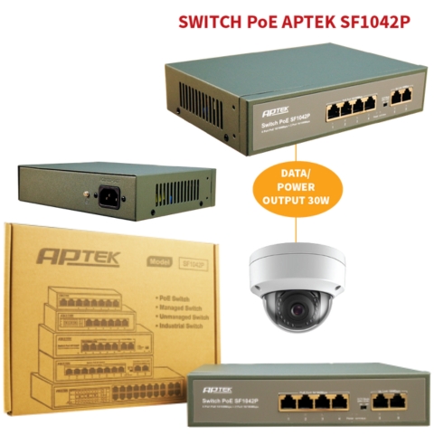 Switch POE 4 Port Aptek SF1042P Chuyên Dụng Cho Camera