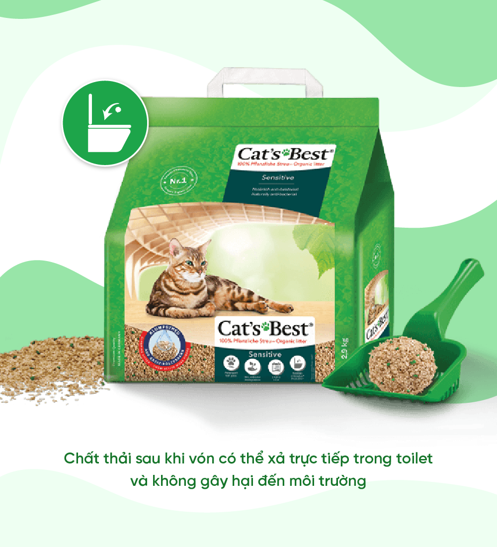 Cát vệ sinh hữu cơ vón cục siêu thấm hút và kháng khuẩn Cat's Best Sensitive