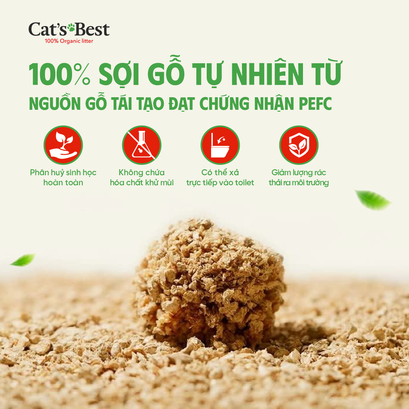 Cát vệ sinh hữu cơ vón cục khử mùi và vi trùng Cat's Best Original