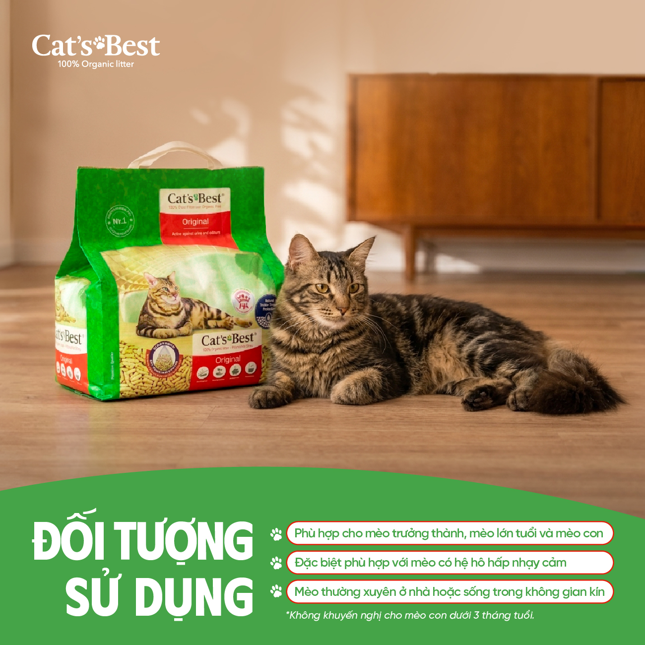 Cát vệ sinh hữu cơ vón cục khử mùi và vi trùng Cat's Best Original