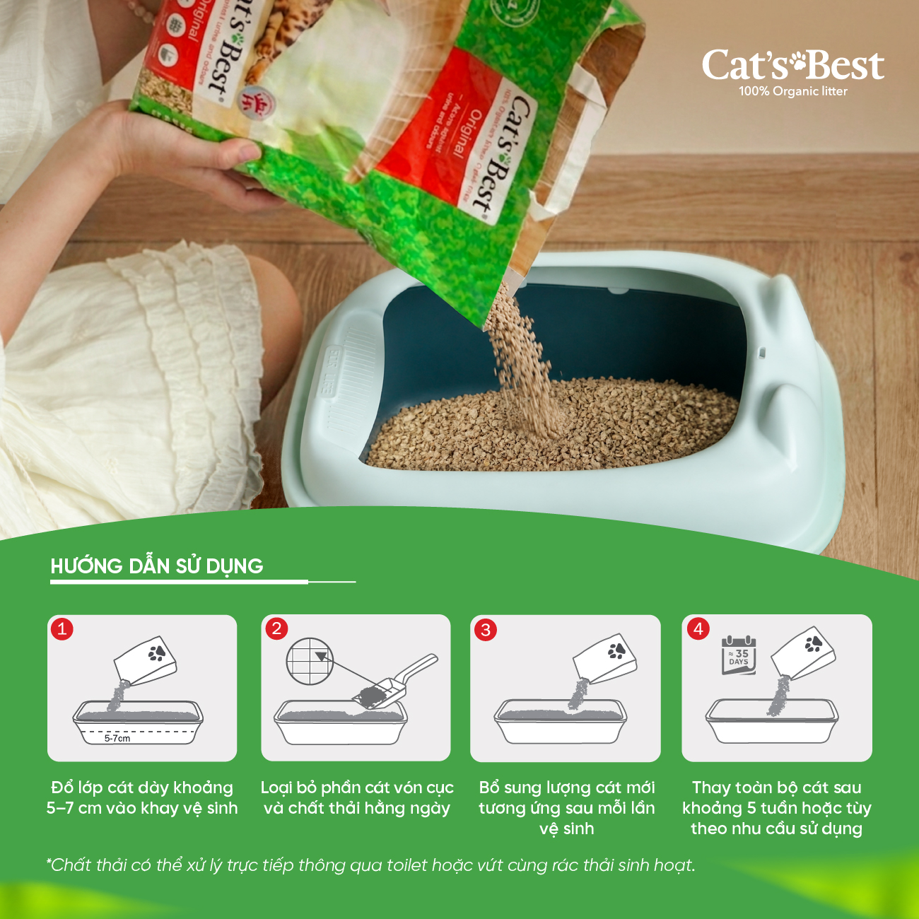 Cát vệ sinh hữu cơ vón cục khử mùi và vi trùng Cat's Best Original
