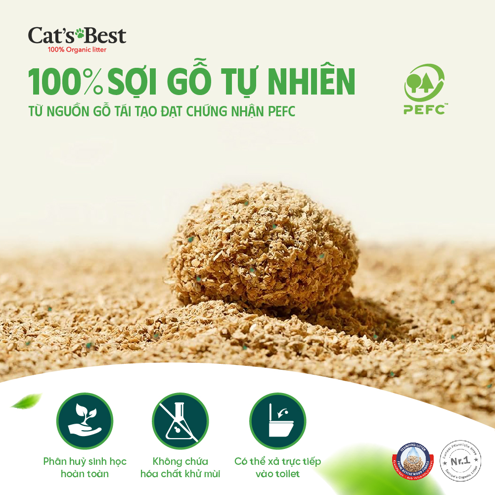Cát vệ sinh hữu cơ vón cục siêu thấm hút và kháng khuẩn Cat's Best Sensitive