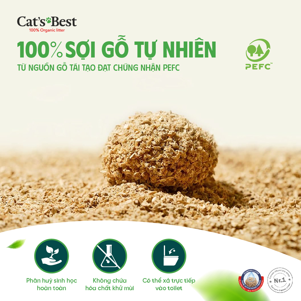 Cát vệ sinh hữu cơ vón cục siêu thấm hút và kháng khuẩn Cat's Best Sensitive